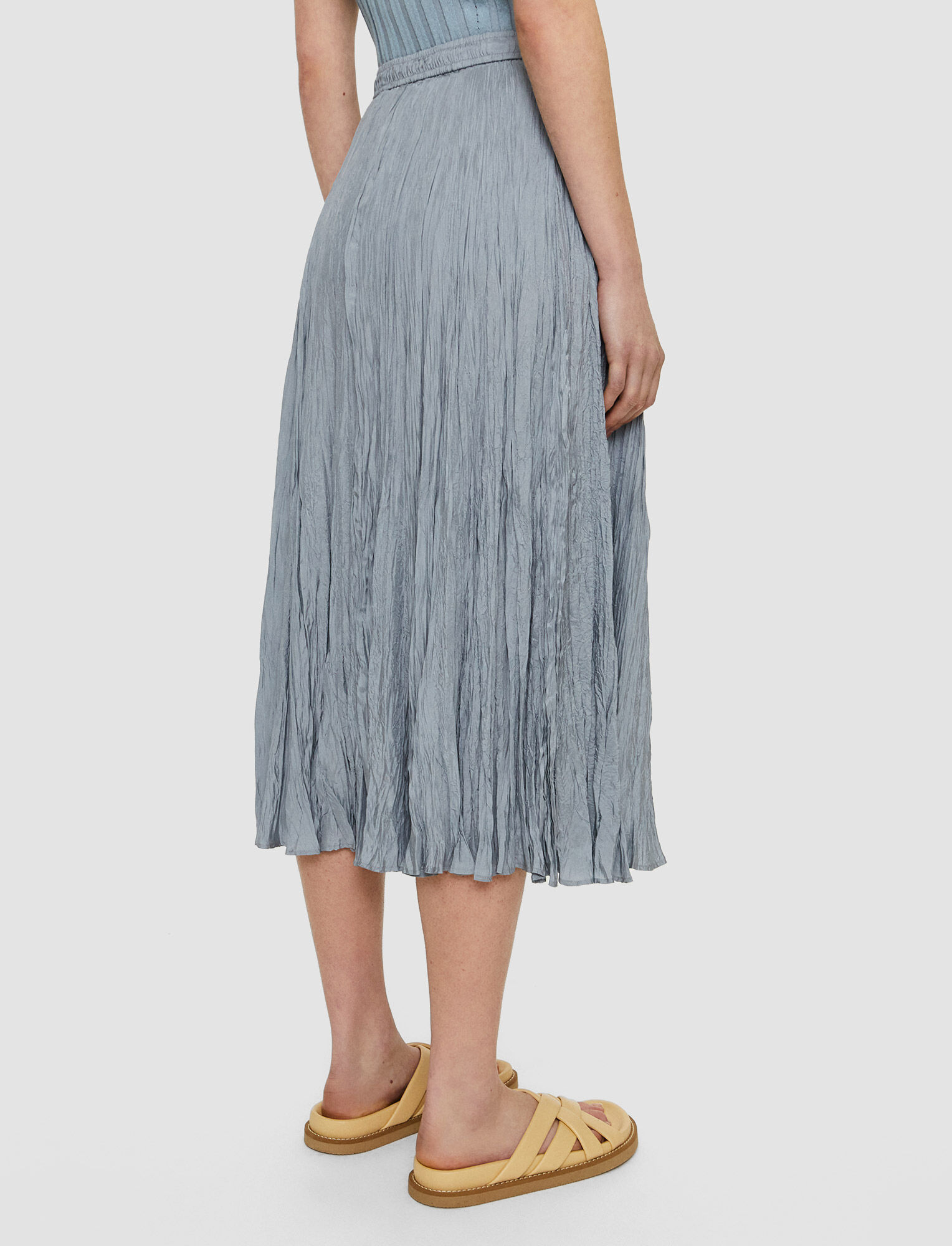 Joseph, Silk Habotai Sully Skirt – Shorter Length, in Dusty Blue